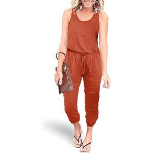 imagePRETTYGARDEN Womens Jumpsuit Casual Summer Romper 2025 Sleeveless Tank Lounge Cruise Airport Outfits Vacation ClothesOrange Red