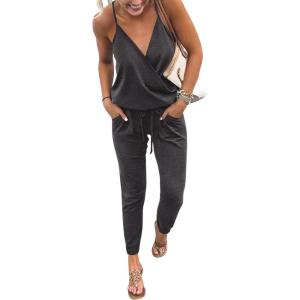 imagePRETTYGARDEN Womens Summer Casual One Piece Jumpsuits Spaghetti Strap Pants Romper 2025 Spring Vacation Resort OutfitsDark Grey