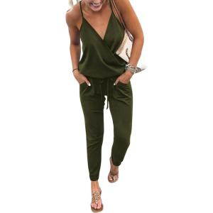 imagePRETTYGARDEN Womens Summer Casual One Piece Jumpsuits Spaghetti Strap Pants Romper 2025 Spring Vacation Resort OutfitsGreen