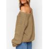 imagePRETTYGARDEN Womens Fall Sweaters Chunky Loose Long Sleeve V Neck Oversized Dressy Casual Knit Pullover TopsApricot