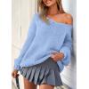 imagePRETTYGARDEN Womens Fall Sweaters Chunky Loose Long Sleeve V Neck Oversized Dressy Casual Knit Pullover TopsLight Blue
