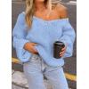 imagePRETTYGARDEN Womens Fall Sweaters Chunky Loose Long Sleeve V Neck Oversized Dressy Casual Knit Pullover TopsLight Blue