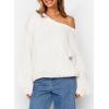 imagePRETTYGARDEN Womens Fall Sweaters Chunky Loose Long Sleeve V Neck Oversized Dressy Casual Knit Pullover TopsWhite
