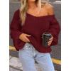 imagePRETTYGARDEN Womens Fall Sweaters Chunky Loose Long Sleeve V Neck Oversized Dressy Casual Knit Pullover TopsWine Red