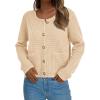 imagePRETTYGARDEN Womens Knit Cardigan Sweaters Fall Fashion Long Sleeve Open Front Button Down Trendy Casual Sweater JacketBeige