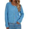 imagePRETTYGARDEN Womens Knit Cardigan Sweaters Fall Fashion Long Sleeve Open Front Button Down Trendy Casual Sweater JacketBlue