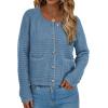 imagePRETTYGARDEN Womens Knit Cardigan Sweaters Fall Fashion Long Sleeve Open Front Button Down Trendy Casual Sweater JacketMist Blue