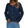 imagePRETTYGARDEN Womens Knit Cardigan Sweaters Fall Fashion Long Sleeve Open Front Button Down Trendy Casual Sweater JacketNavy