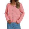imagePRETTYGARDEN Womens Knit Cardigan Sweaters Fall Fashion Long Sleeve Open Front Button Down Trendy Casual Sweater JacketPink