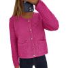 imagePRETTYGARDEN Womens Knit Cardigan Sweaters Fall Fashion Long Sleeve Open Front Button Down Trendy Casual Sweater JacketRose Red