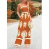 imagePRETTYGARDEN Womens Summer Boho Jumpsuits One Piece Beach Vacation Outfits Spaghetti Strap Wide Leg Pants RompersBrick Red