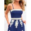 imagePRETTYGARDEN Womens Summer Boho Jumpsuits One Piece Beach Vacation Outfits Spaghetti Strap Wide Leg Pants RompersNavy