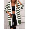 imagePRETTYGARDEN Womens Winter Striped Cardigan Sweaters Long Sleeve Button Down Open Front Chunky Knit Oversized Sweater CoatStriped Army Green White