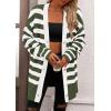 imagePRETTYGARDEN Womens Winter Striped Cardigan Sweaters Long Sleeve Button Down Open Front Chunky Knit Oversized Sweater CoatStriped Army Green White