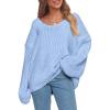 imagePRETTYGARDEN Womens Fall Sweaters Chunky Loose Long Sleeve V Neck Oversized Dressy Casual Knit Pullover TopsLight Blue