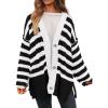 imagePRETTYGARDEN Womens Winter Striped Cardigan Sweaters Long Sleeve Button Down Open Front Chunky Knit Oversized Sweater CoatStriped Black White
