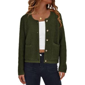 imagePRETTYGARDEN Womens Knit Cardigan Sweaters Fall Fashion Long Sleeve Open Front Button Down Trendy Casual Sweater JacketArmy Green