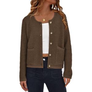 imagePRETTYGARDEN Womens Knit Cardigan Sweaters Fall Fashion Long Sleeve Open Front Button Down Trendy Casual Sweater JacketCoffee