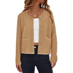 imagePRETTYGARDEN Womens Knit Cardigan Sweaters Fall Fashion Long Sleeve Open Front Button Down Trendy Casual Sweater JacketKhaki