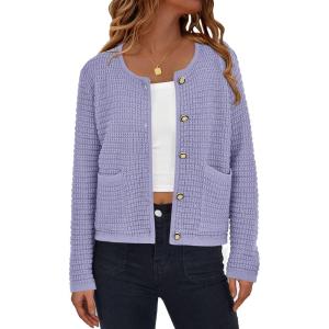 imagePRETTYGARDEN Womens Knit Cardigan Sweaters Fall Fashion Long Sleeve Open Front Button Down Trendy Casual Sweater JacketPurple