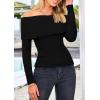 imagePRETTYGARDEN Womens Fall Off Shoulder Sweaters Y2K Long Sleeve Ribbed Knit Fitted Pullover Winter Date Night Tops BlouseBlack
