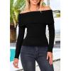 imagePRETTYGARDEN Womens Fall Off Shoulder Sweaters Y2K Long Sleeve Ribbed Knit Fitted Pullover Winter Date Night Tops BlouseBlack