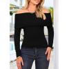 imagePRETTYGARDEN Womens Fall Off Shoulder Sweaters Y2K Long Sleeve Ribbed Knit Fitted Pullover Winter Date Night Tops BlouseBlack