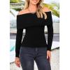 imagePRETTYGARDEN Womens Fall Off Shoulder Sweaters Y2K Long Sleeve Ribbed Knit Fitted Pullover Winter Date Night Tops BlouseBlack