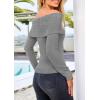 imagePRETTYGARDEN Womens Fall Off Shoulder Sweaters Y2K Long Sleeve Ribbed Knit Fitted Pullover Winter Date Night Tops BlouseGrey