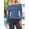 imagePRETTYGARDEN Womens Fall Off Shoulder Sweaters Y2K Long Sleeve Ribbed Knit Fitted Pullover Winter Date Night Tops BlouseGrey Blue