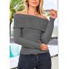 imagePRETTYGARDEN Womens Fall Off Shoulder Sweaters Y2K Long Sleeve Ribbed Knit Fitted Pullover Winter Date Night Tops BlouseMid Grey