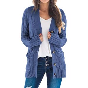 imagePRETTYGARDEN Womens Open Front Cardigan Sweaters Fall Fashion Button Down Cable Knit Chunky Winter Outerwear CoatsBlue Grey