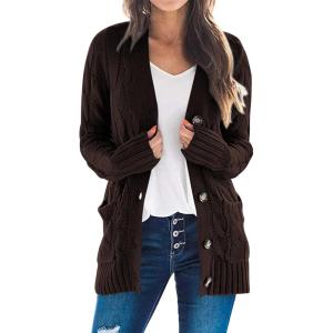 imagePRETTYGARDEN Womens Open Front Cardigan Sweaters Fall Fashion Button Down Cable Knit Chunky Winter Outerwear CoatsCoffee