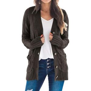 imagePRETTYGARDEN Womens Open Front Cardigan Sweaters Fall Fashion Button Down Cable Knit Chunky Winter Outerwear CoatsDark Grey