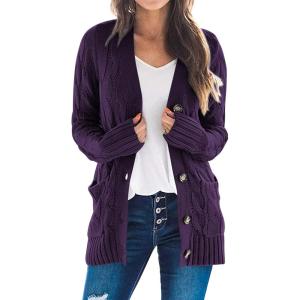 imagePRETTYGARDEN Womens Open Front Cardigan Sweaters Fall Fashion Button Down Cable Knit Chunky Winter Outerwear CoatsDark Purple