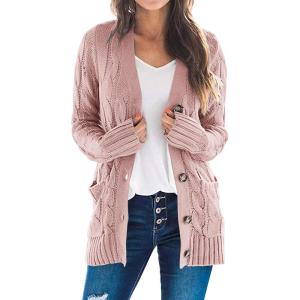 imagePRETTYGARDEN Womens Open Front Cardigan Sweaters Fall Fashion Button Down Cable Knit Chunky Winter Outerwear CoatsDusty Pink