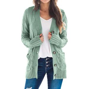 imagePRETTYGARDEN Womens Open Front Cardigan Sweaters Fall Fashion Button Down Cable Knit Chunky Winter Outerwear CoatsGreen