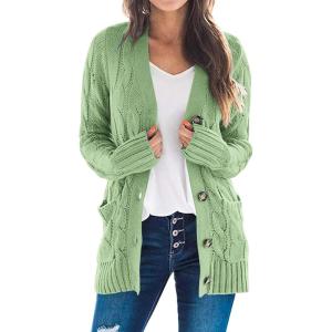 imagePRETTYGARDEN Womens Open Front Cardigan Sweaters Fall Fashion Button Down Cable Knit Chunky Winter Outerwear CoatsLight Green