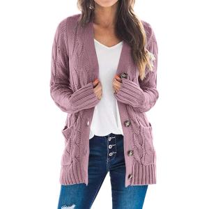 imagePRETTYGARDEN Womens Open Front Cardigan Sweaters Fall Fashion Button Down Cable Knit Chunky Winter Outerwear CoatsPurple
