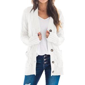 imagePRETTYGARDEN Womens Open Front Cardigan Sweaters Fall Fashion Button Down Cable Knit Chunky Winter Outerwear CoatsWhite