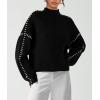 imagePRETTYGARDEN Womens Chunky Knit Winter Sweaters Casual Long Sleeve Mock Neck Oversized Loose Pullover Sweater TopsBlack
