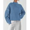 imagePRETTYGARDEN Womens Chunky Knit Winter Sweaters Casual Long Sleeve Mock Neck Oversized Loose Pullover Sweater TopsBlue