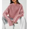 imagePRETTYGARDEN Womens Chunky Knit Winter Sweaters Casual Long Sleeve Mock Neck Oversized Loose Pullover Sweater TopsGrey Pink