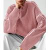 imagePRETTYGARDEN Womens Chunky Knit Winter Sweaters Casual Long Sleeve Mock Neck Oversized Loose Pullover Sweater TopsGrey Pink