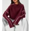 imagePRETTYGARDEN Womens Chunky Knit Winter Sweaters Casual Long Sleeve Mock Neck Oversized Loose Pullover Sweater TopsWine Red