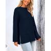 imagePRETTYGARDEN Womens Knit Spring Sweaters Long Sleeve Pullover Crewneck Split Hem Loose Oversized Tunic Fall Sweater TopNavy