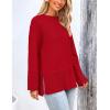 imagePRETTYGARDEN Womens Knit Spring Sweaters Long Sleeve Pullover Crewneck Split Hem Loose Oversized Tunic Fall Sweater TopRed