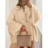 imagePRETTYGARDEN Womens Winter Button Down Cardigan Sweaters Mock Neck Lantern Long Sleeve Chunky Knit Jacket Trendy OuterwearBeige