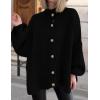 imagePRETTYGARDEN Womens Winter Button Down Cardigan Sweaters Mock Neck Lantern Long Sleeve Chunky Knit Jacket Trendy OuterwearBlack