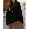 imagePRETTYGARDEN Womens Winter Button Down Cardigan Sweaters Mock Neck Lantern Long Sleeve Chunky Knit Jacket Trendy OuterwearBlack